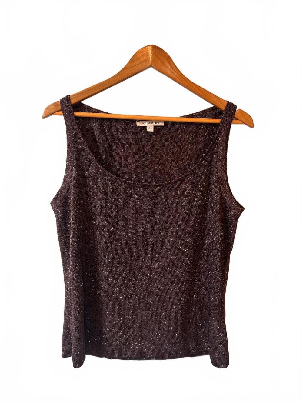 ST. JOHN | Shimmer Knit Tank Bronze Metallic Sleeveless Scoop Neck Size L USA